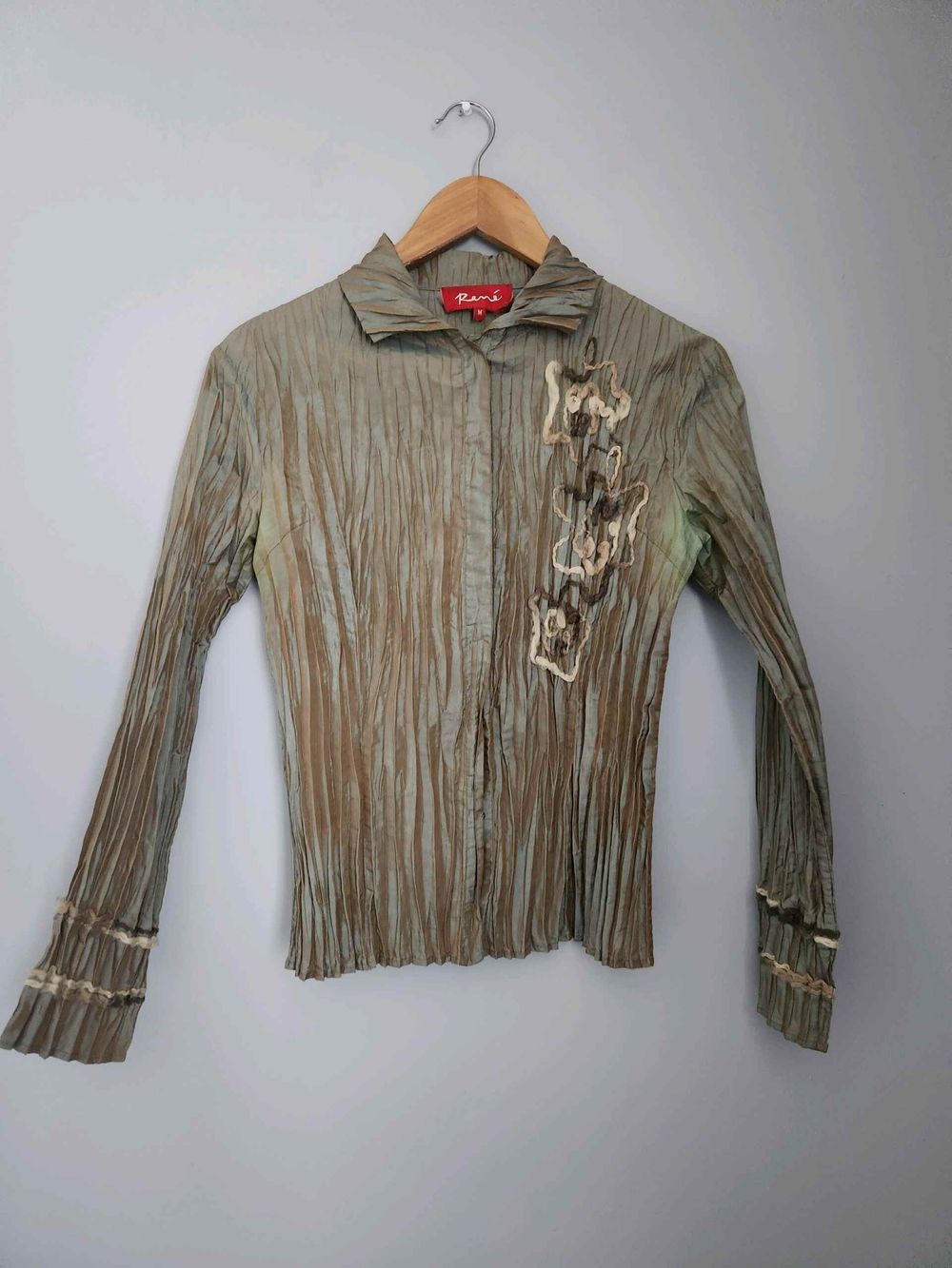 Vintage René Green Pleated Shirt