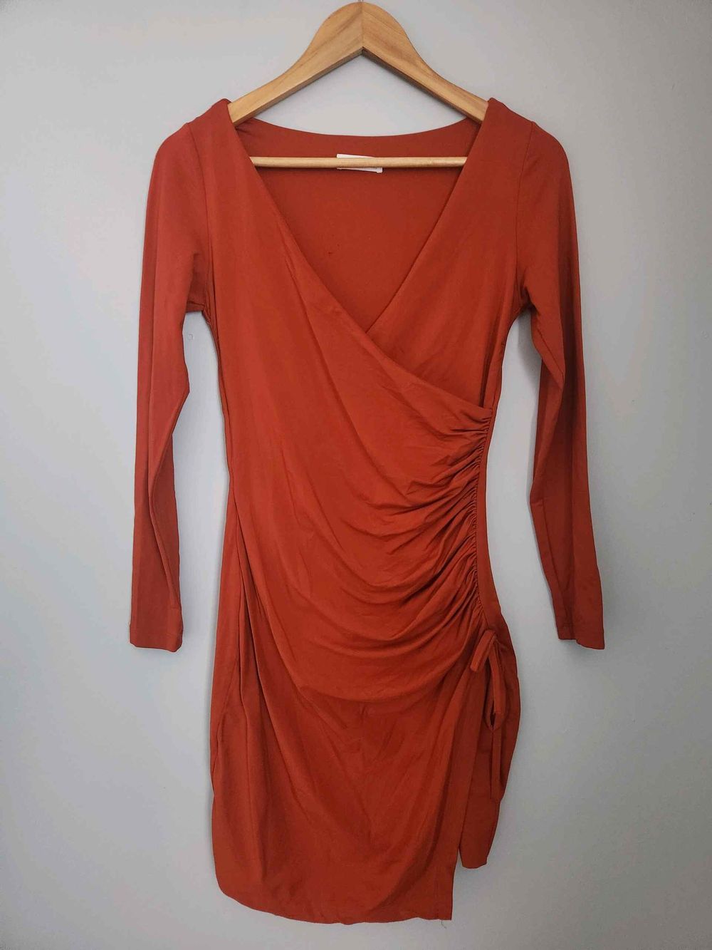Kookai Rust Long Sleeve Ruched Dress