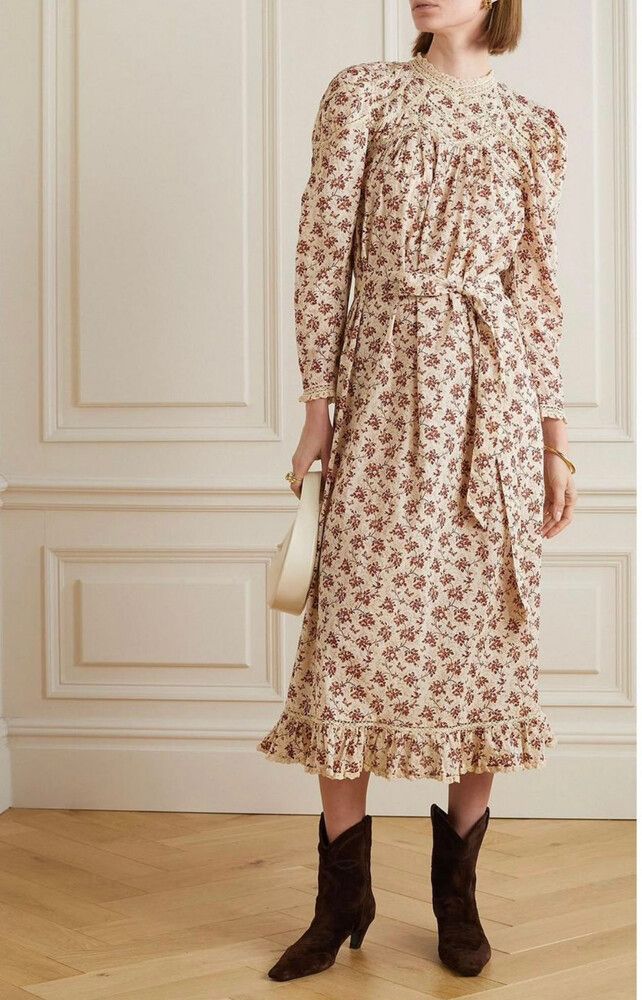 Doen - Doen Gabrielle Dress in Burgundy Songbird Toile on Designer Wardrobe