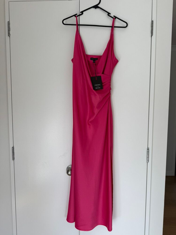 BNWT Among The Brave Pink Satin Midi Dress