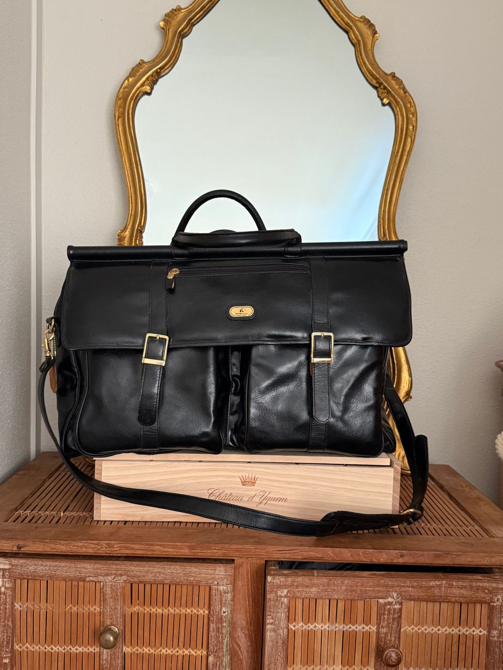 Handmade vintage Black Leather Weekend Bag