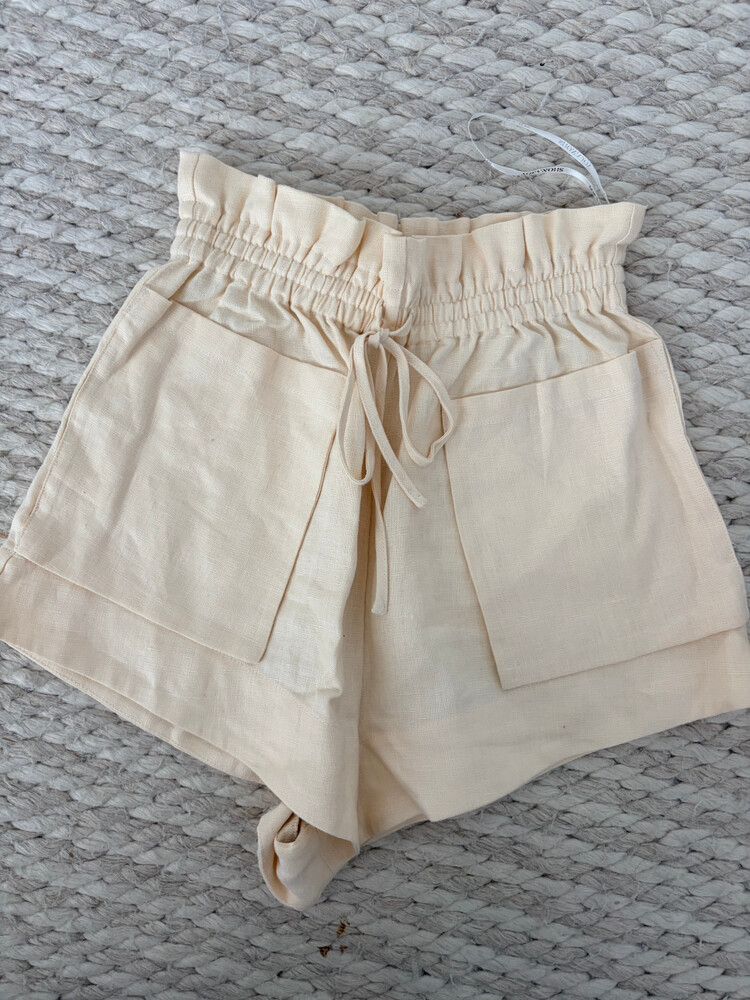 Shona Joy Buttermilk Paperbag Linen Shorts 8 NEW