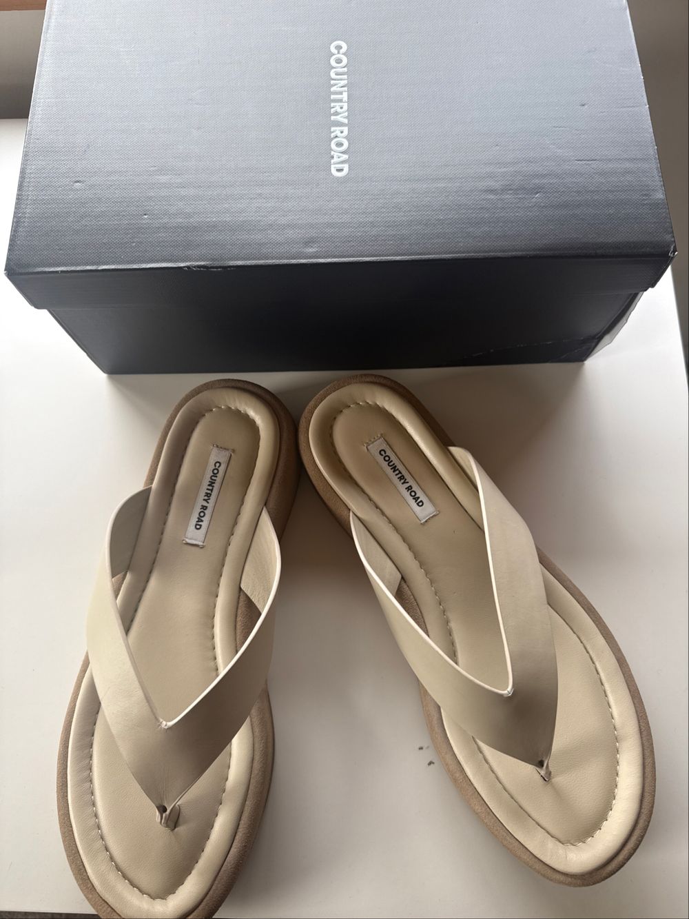 Country Road Beige Leather Thong Sandals