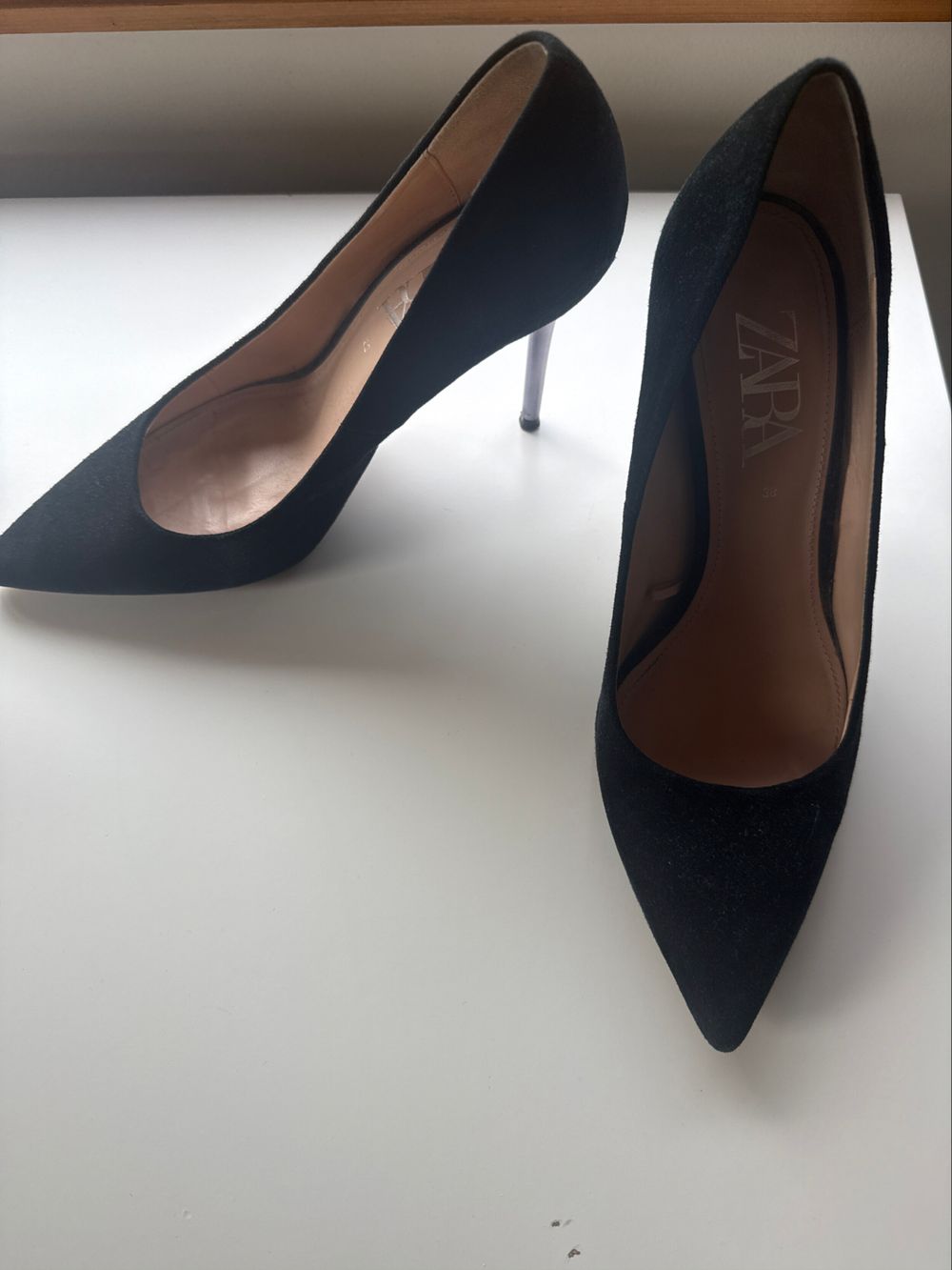 Zara Black Suede Pointed Toe Heels