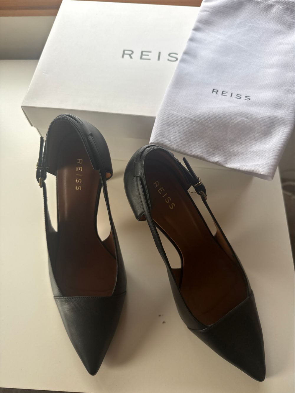 REISS Leather Black Slingback Heels Size 39