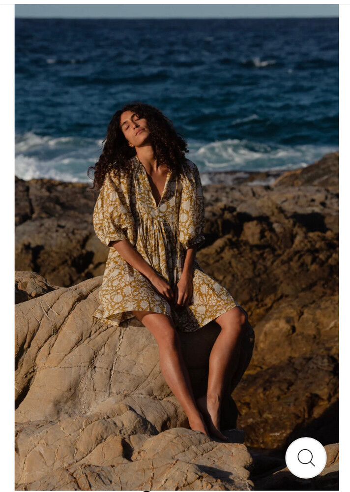 Daughters of India - Kyra Mini Dress - Golden Palm on Designer Wardrobe