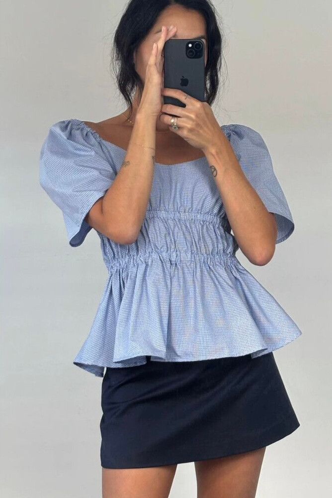 Brand New Bodice Top In Mini Blue Check