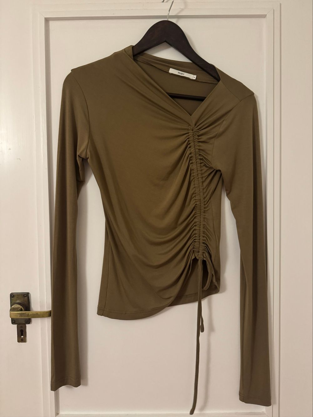 RUBY Khaki Ruched Long Sleeve Top