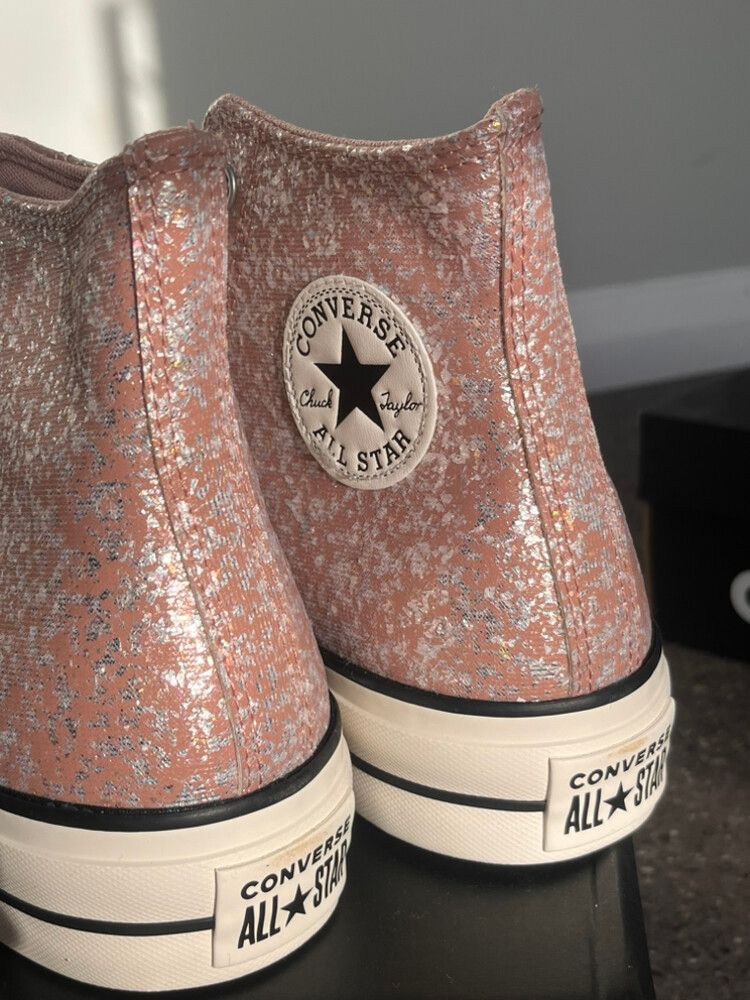 Converse pink glitter high-top lift sneakers