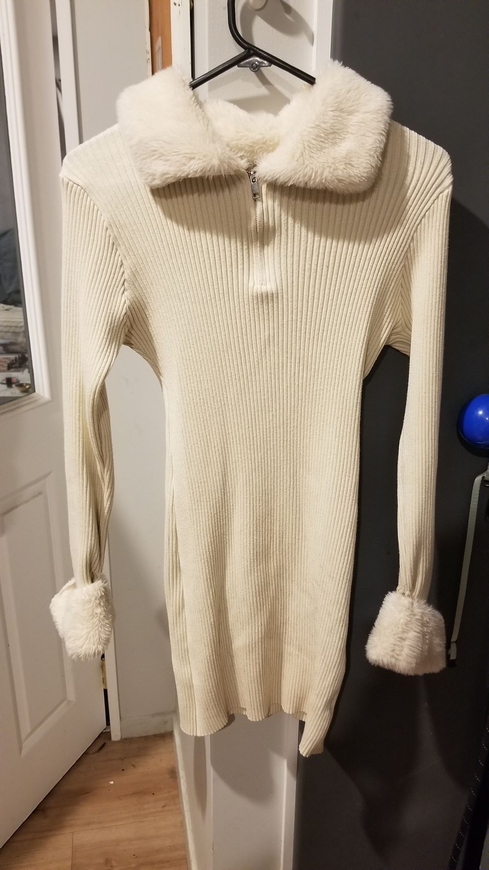 White fluffy sleeved and neck dress