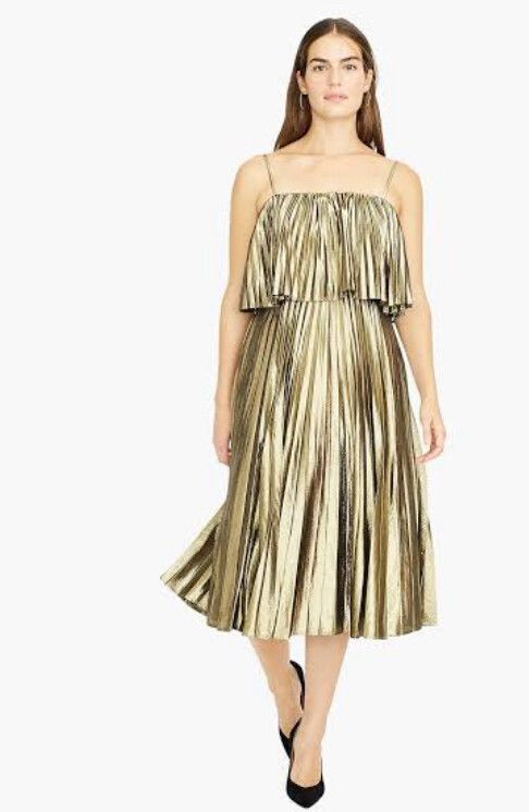 J. Crew Pleated Gold Lamé Dress NWT