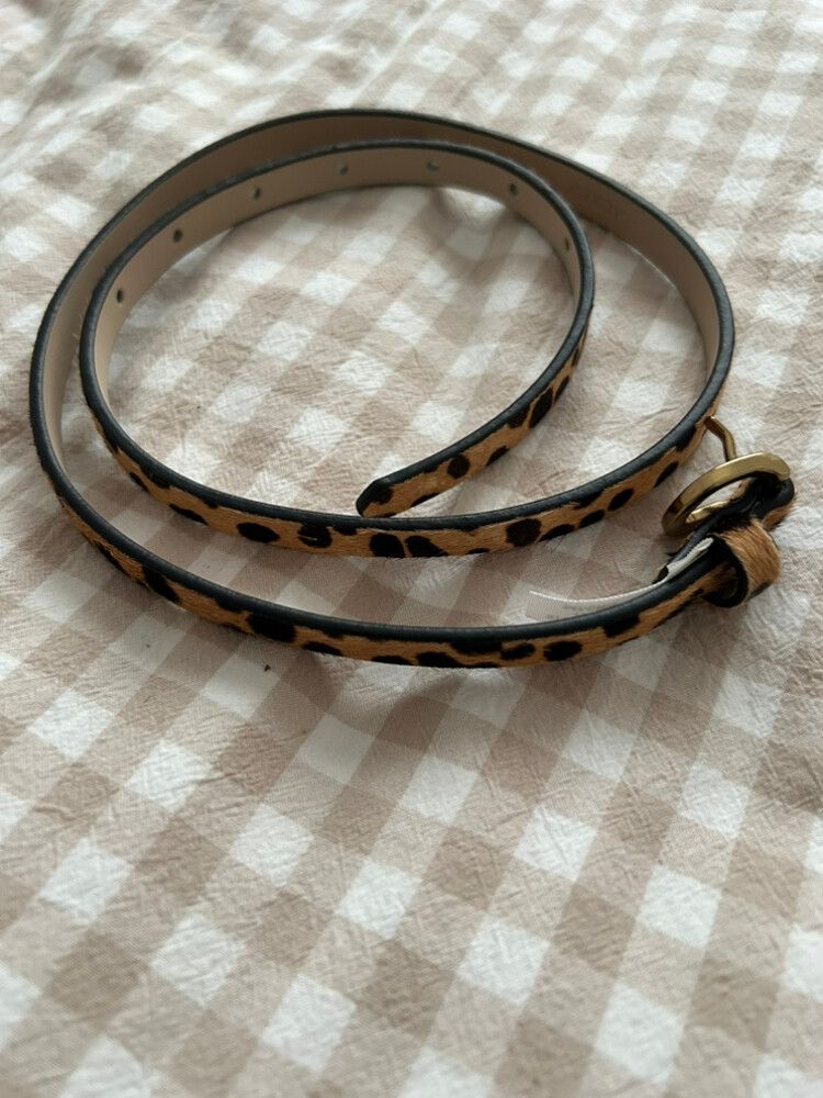 J.Crew Leopard Print Calf Hair Skinny Leather Belt XS NWOT