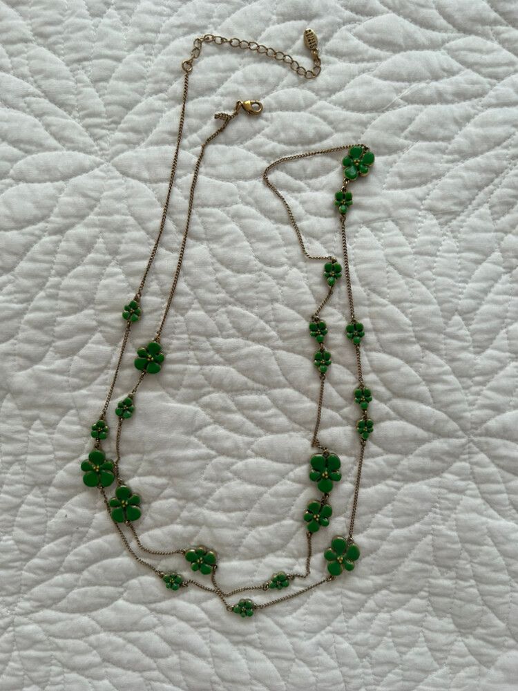 Pilgrim Denmark Green Enamel Clover Long Necklace