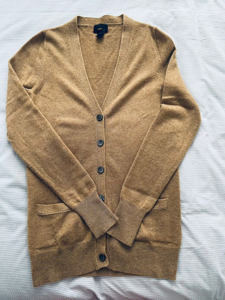 J.Crew Italian Cashmere Boyfriend Cardigan Camel/Sand XS
