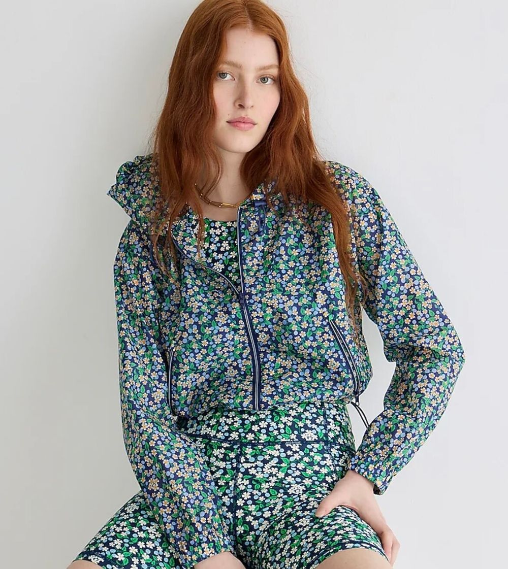 Crew X Liberty London Cropped Floral Windbreaker Jacket XS NWT