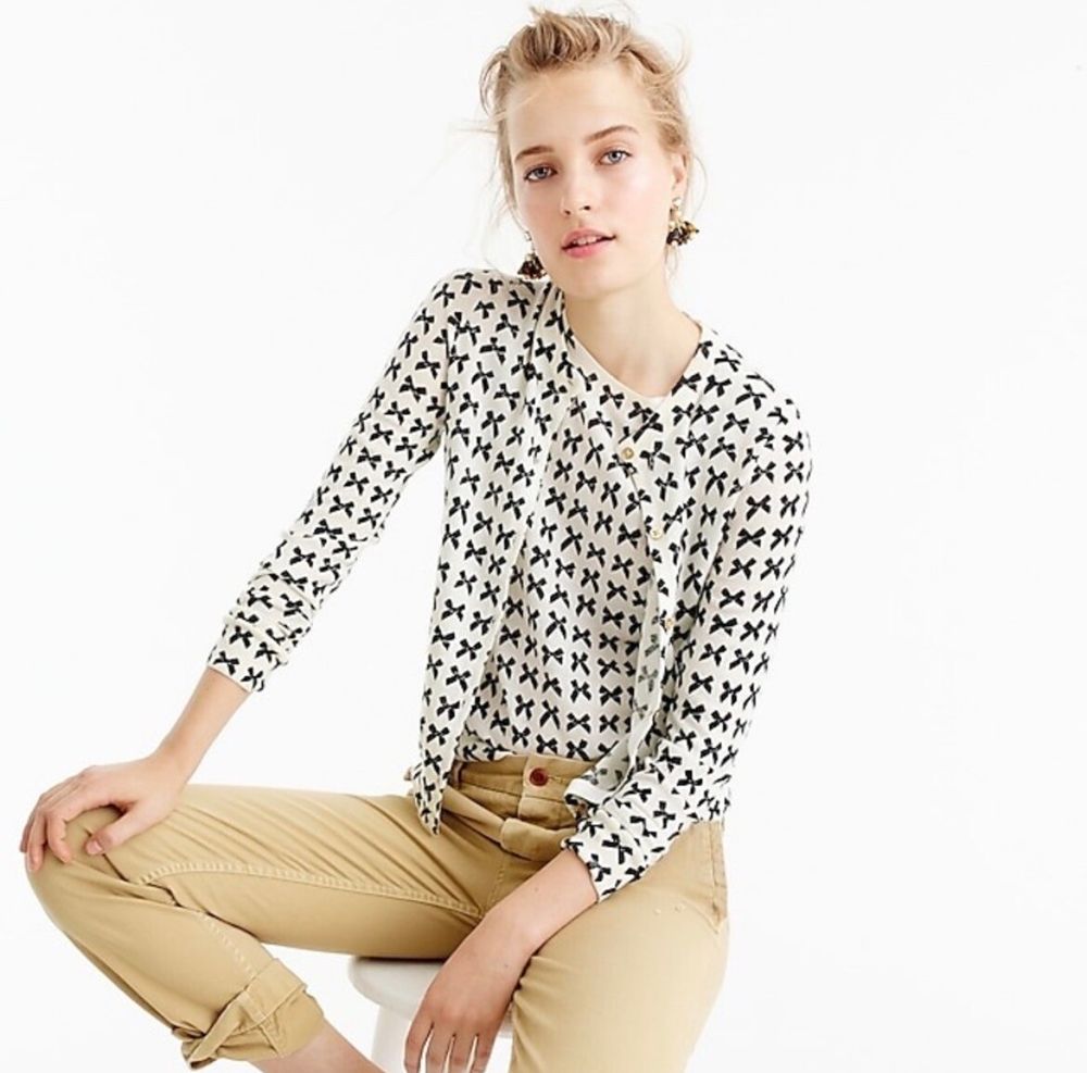 J.Crew Bow Print Lightweight Merino Twin Set Cardigan & Vest