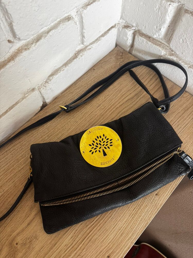 Mulberry Black Daria Folded Soft Leather Clutch Bag Detachable Crossbody Strap