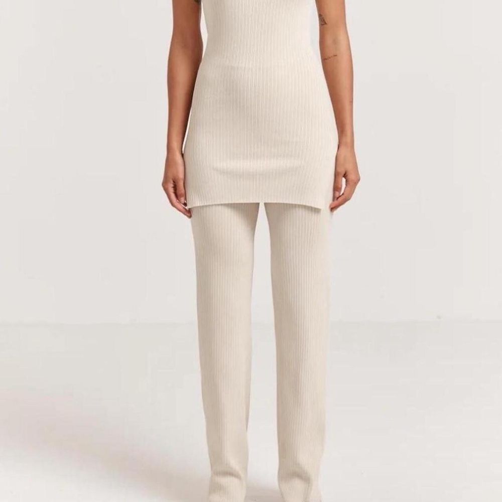 Henne Cream Ribbed Knit Pants