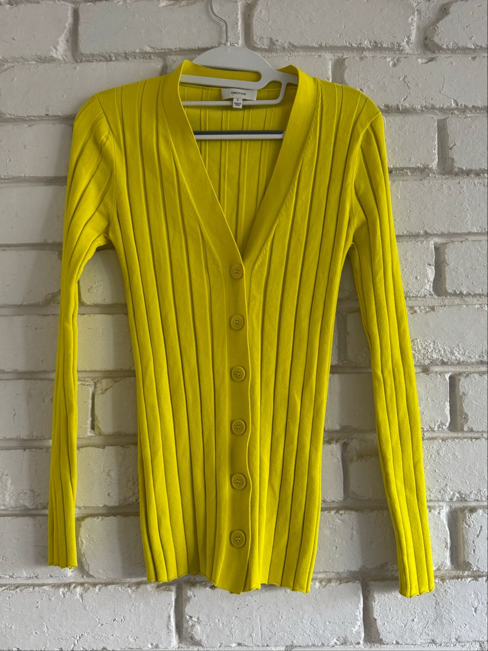 Oroton Yellow Ribbed Knit Cardigan