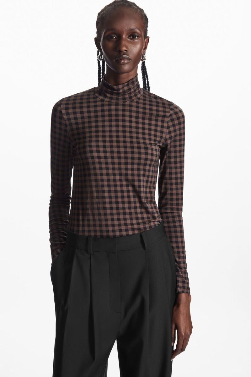 COS Brown Check Long Sleeve Top