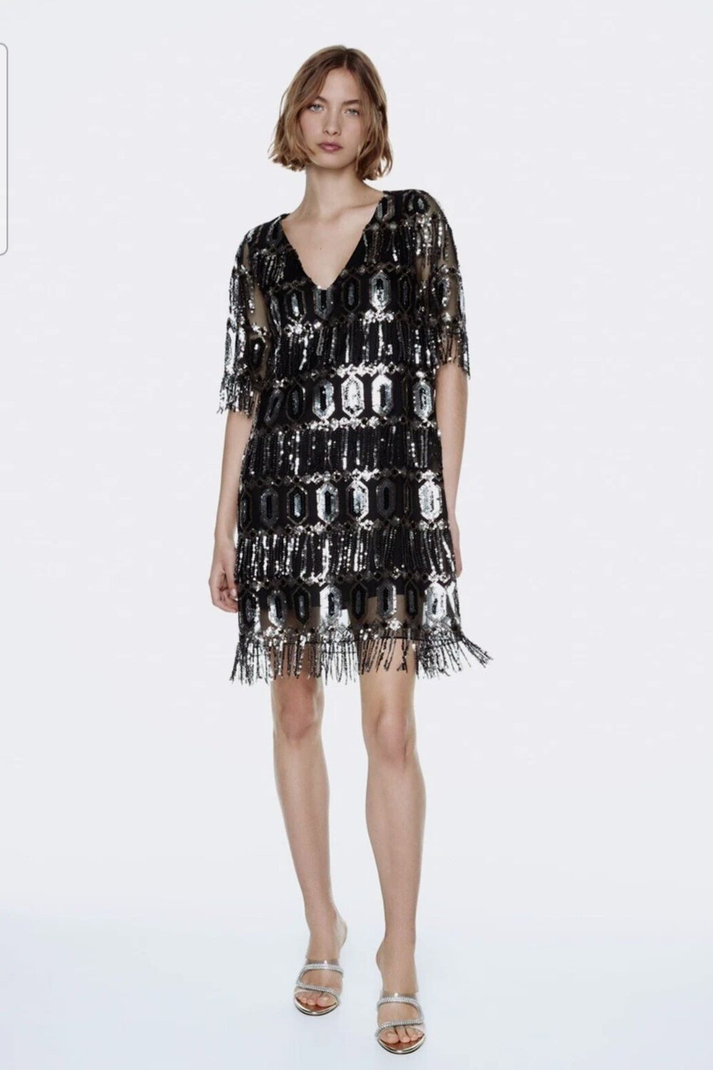 Zara Black Sequin Fringe Dress