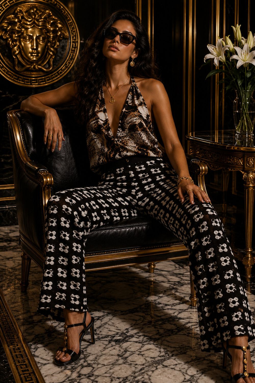 Mirrou Black & White floral pants Size S