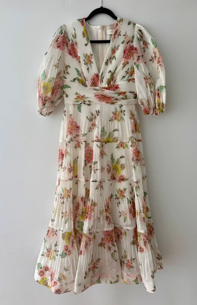 chinese dress ladies Everley Plunge Midi Dress Green Watercolour Floral  blueandcream