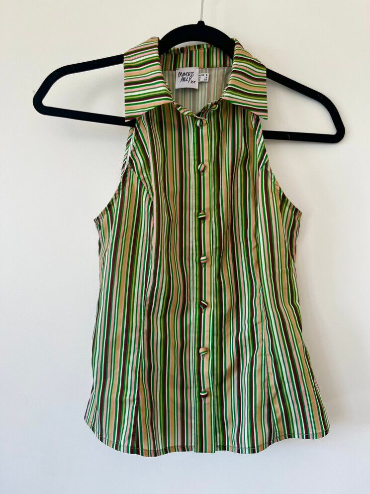 Princess Polly Green Brown Striped Sleeveless Top
