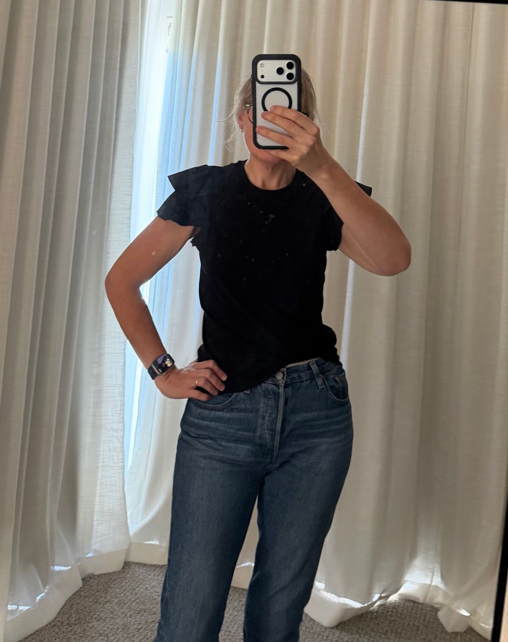 Black flutter sleeve tee - size S (10-12)