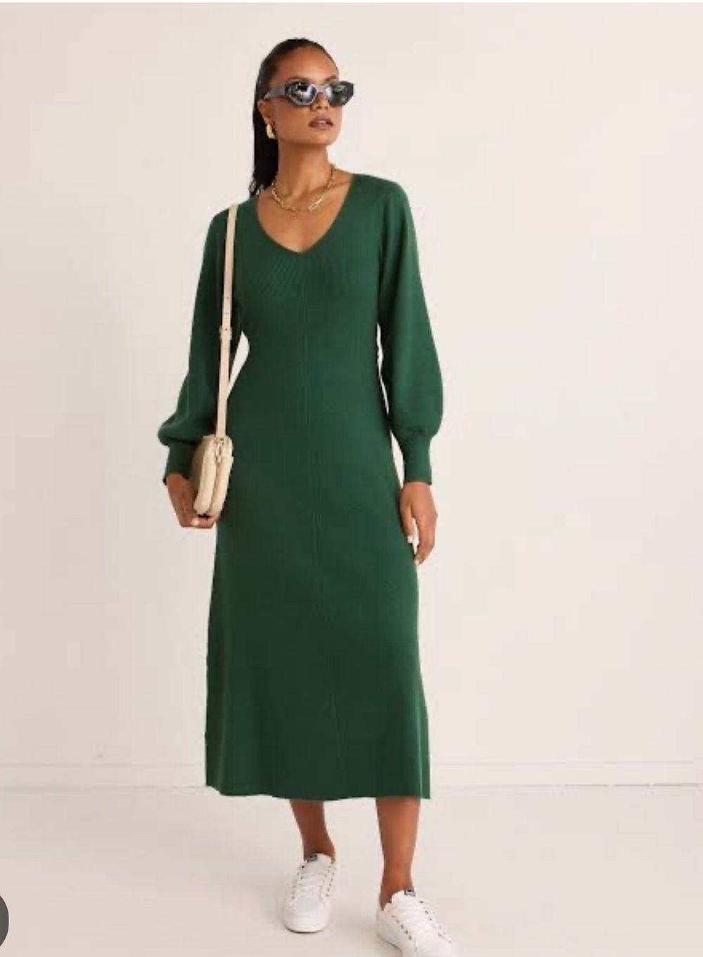Among The Brave Green Knit Midi Dress - size 14