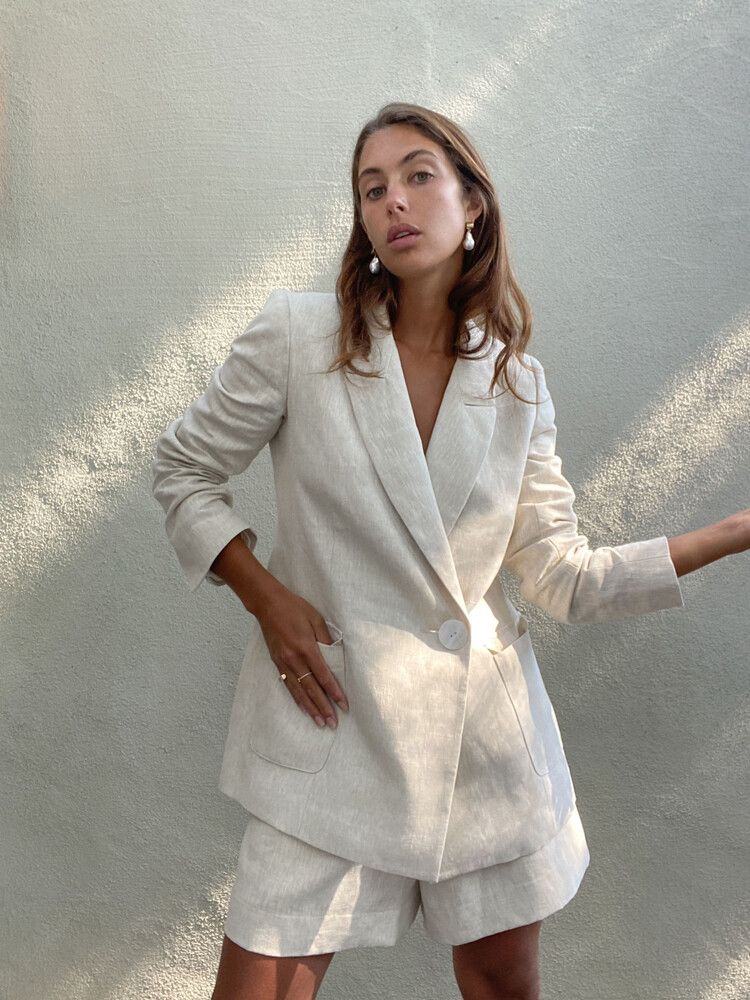 Caitlin Crisp Linen Blazer and Shorts Set, 6
