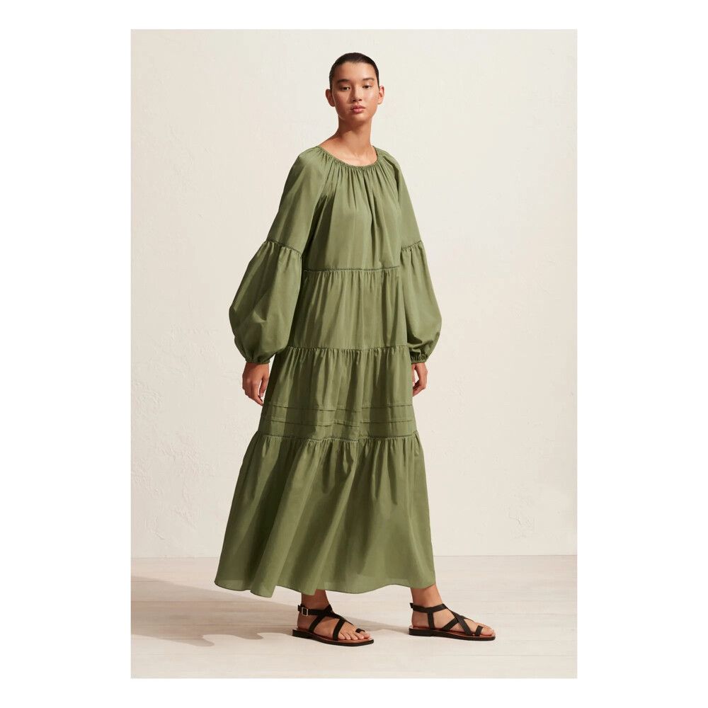 matteau green shirred maxi dress Matteau Shirred Paisley-print Organic Cotton Midi Dress - Women Dresses