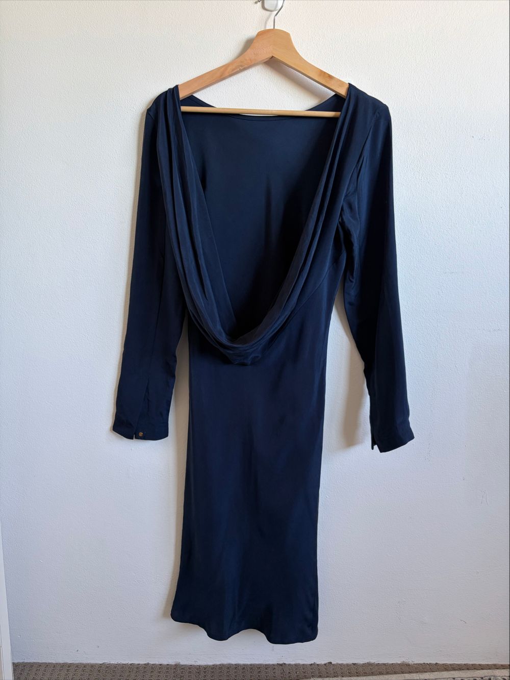 Liam Navy Silk Cowl Neck Dress
