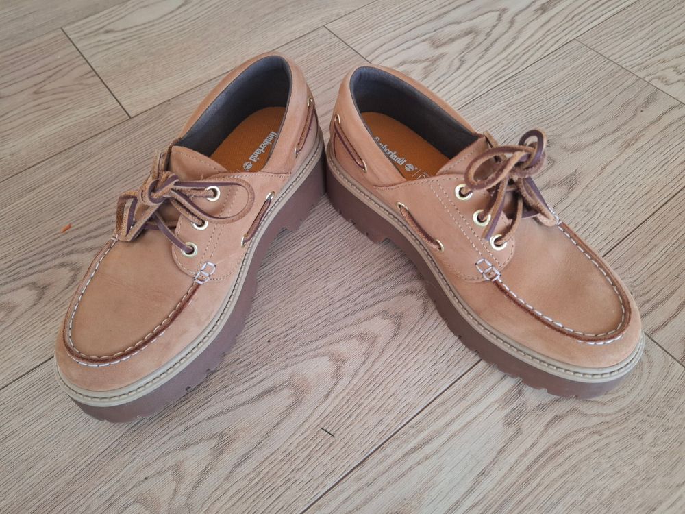 Timberland Stone Street 3-Eye Lug Boat Shoes in Wheat