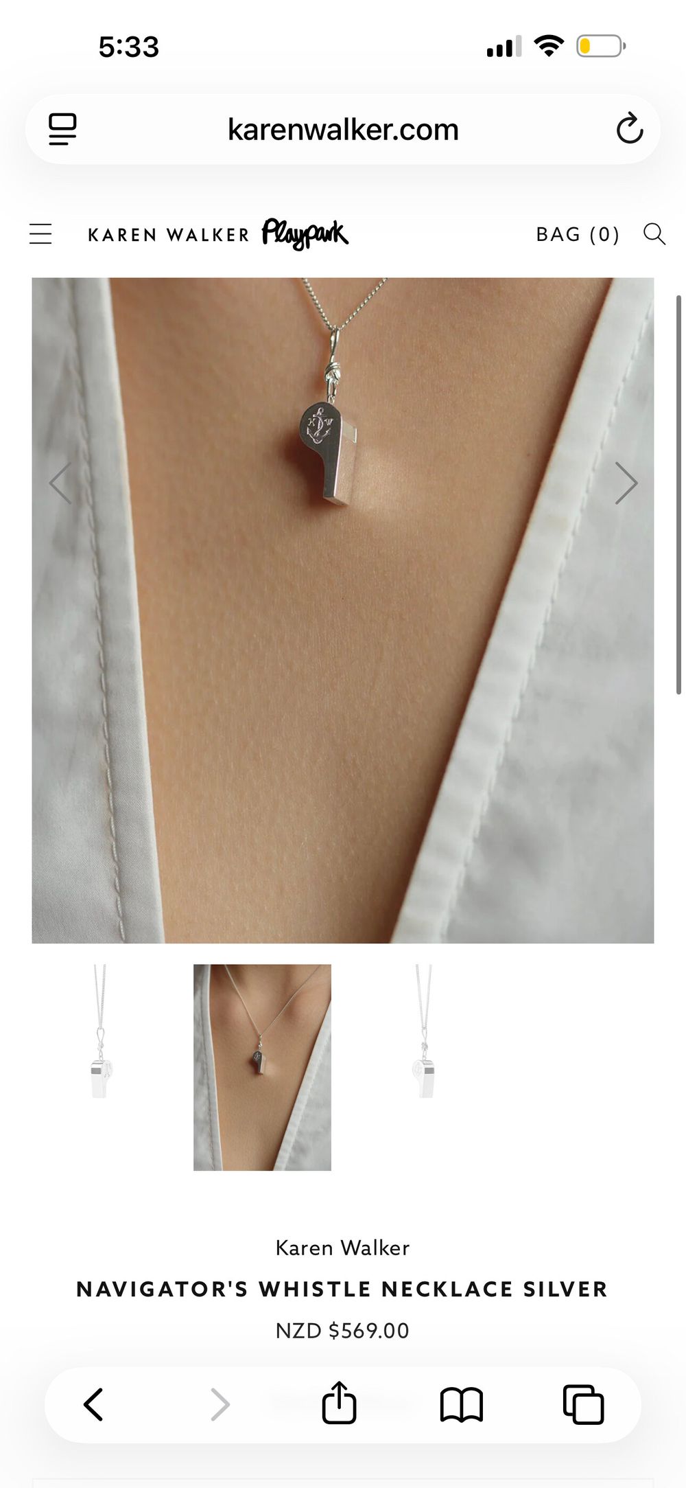 Karen Walker NAVIGATOR'S WHISTLE NECKLACE SILVER