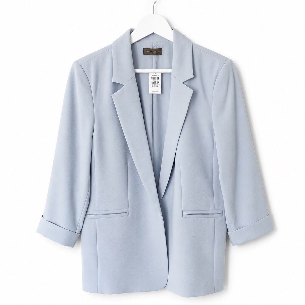 NWT Jacqui-E Powder Blue Relaxed Crepe Blazer | Size 14 | RRP $209.99