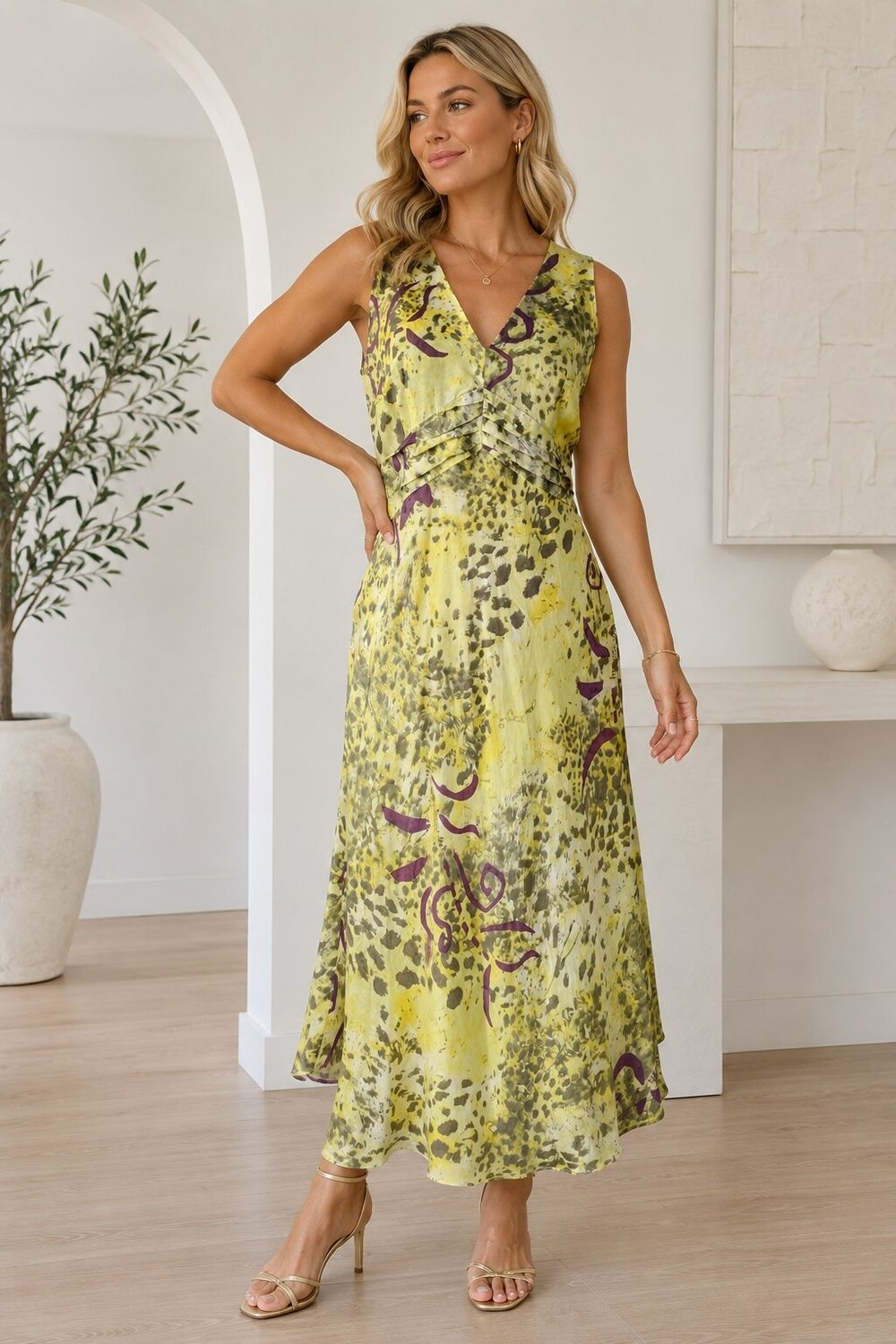 100% Silk Bias Cut Midi Dress | Abstract Print | Designer Made in NZ