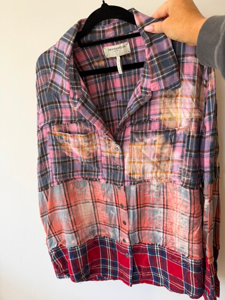 One Teaspoon Pink Plaid Patchwork Shirt
