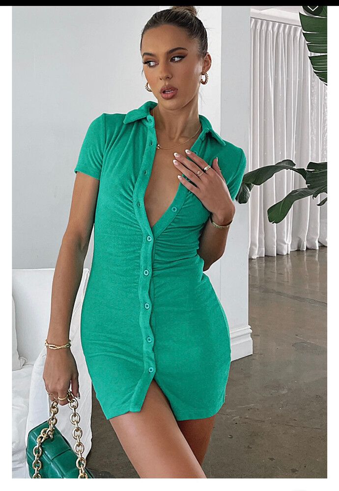 White Fox - Island Escape Terry Mini Dress Green on Designer Wardrobe White Fox - Island Escape Terry Mini Dress Green on Designer Wardrobe