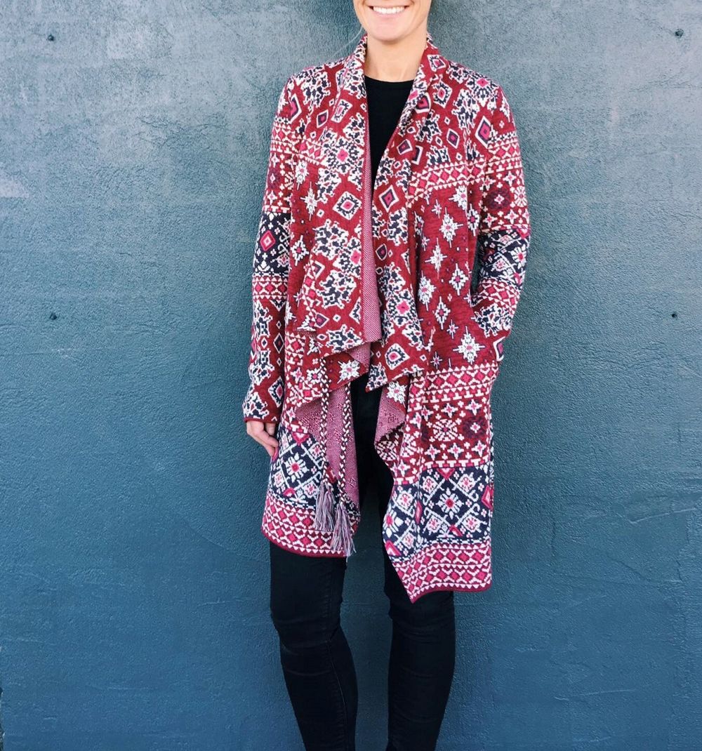 TIGERLILY Vanna Ruby Red Knit Draped Waterfall Cardigan RRP$300