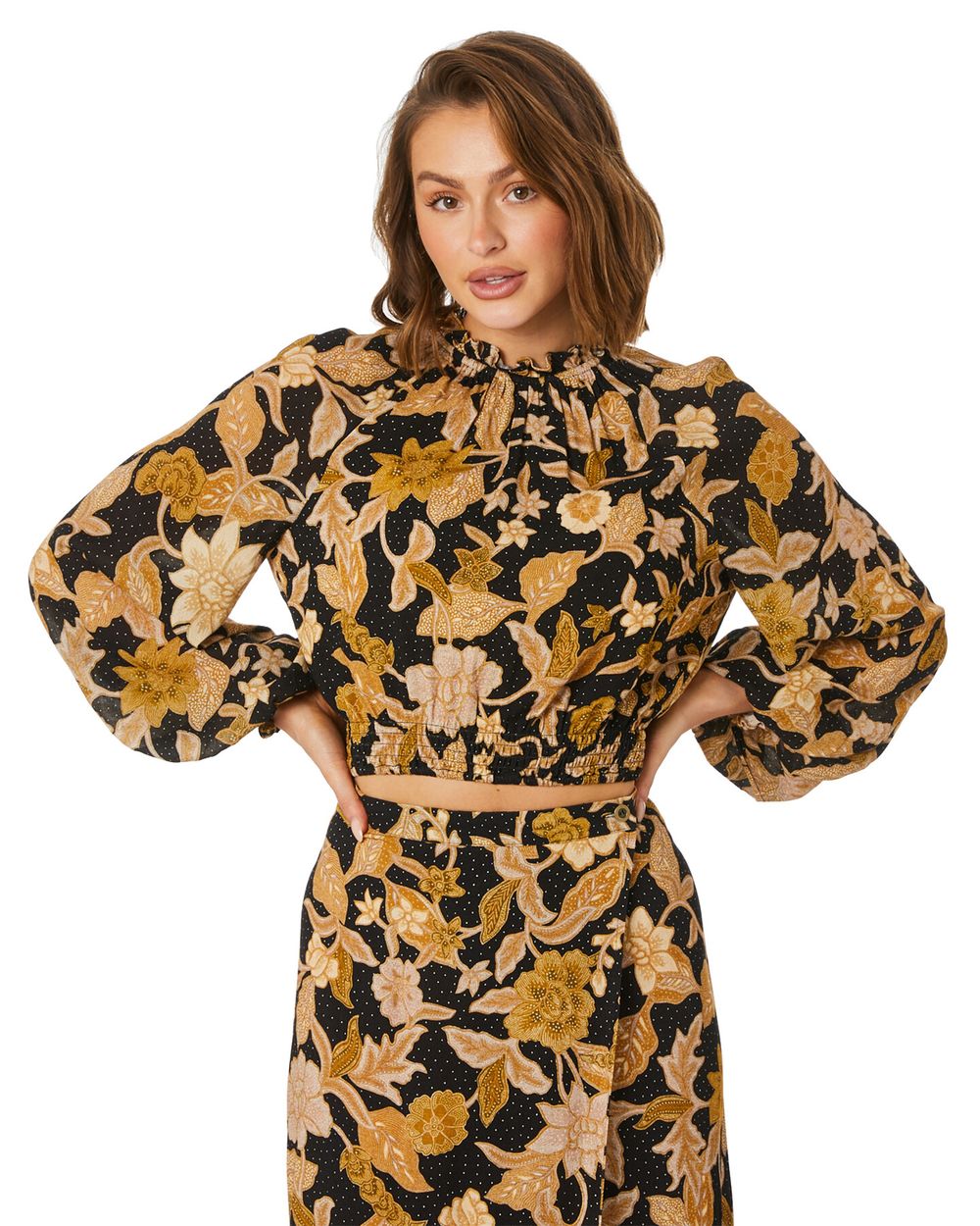 TIGERLILY Soraya Nara Long Sleeve Cropped Blouse RRP$199