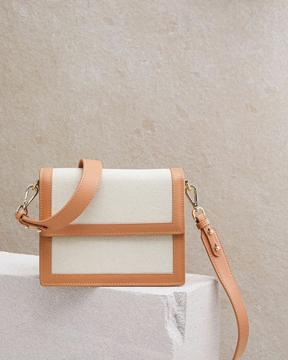 KOOKAI Victoria Tan Canvas Flap Over Crossbody Bag NWT