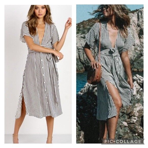 FAITHFULL THE BRAND Georgia Brown White Stripe Mustang Midi Dress