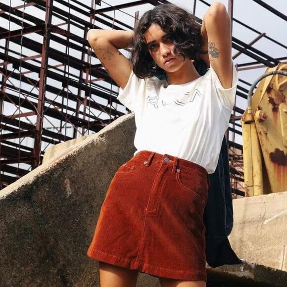 RVCA Brown Cord Corduroy High Waisted Mini Skirt