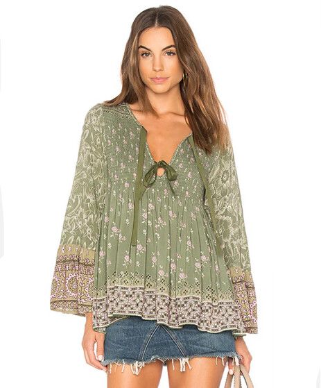 SPELL & THE GYPSY COLLECTIVE Lionheart Blouse in Olive Grove Green