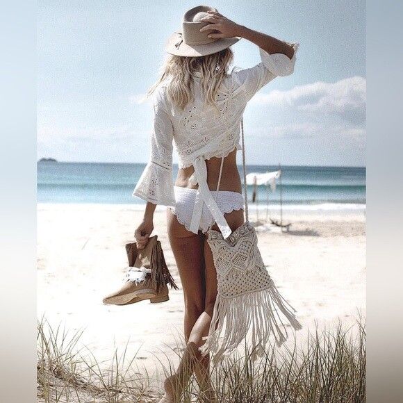 SPELL & THE GYPSY Damsel White Broderie Anglaise Long Sleeve Crop Wrap Top