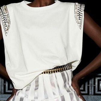 SASS & BIDE Moon Rider Embellished White Cotton Crew Neck Tee Tank Top RRP$430