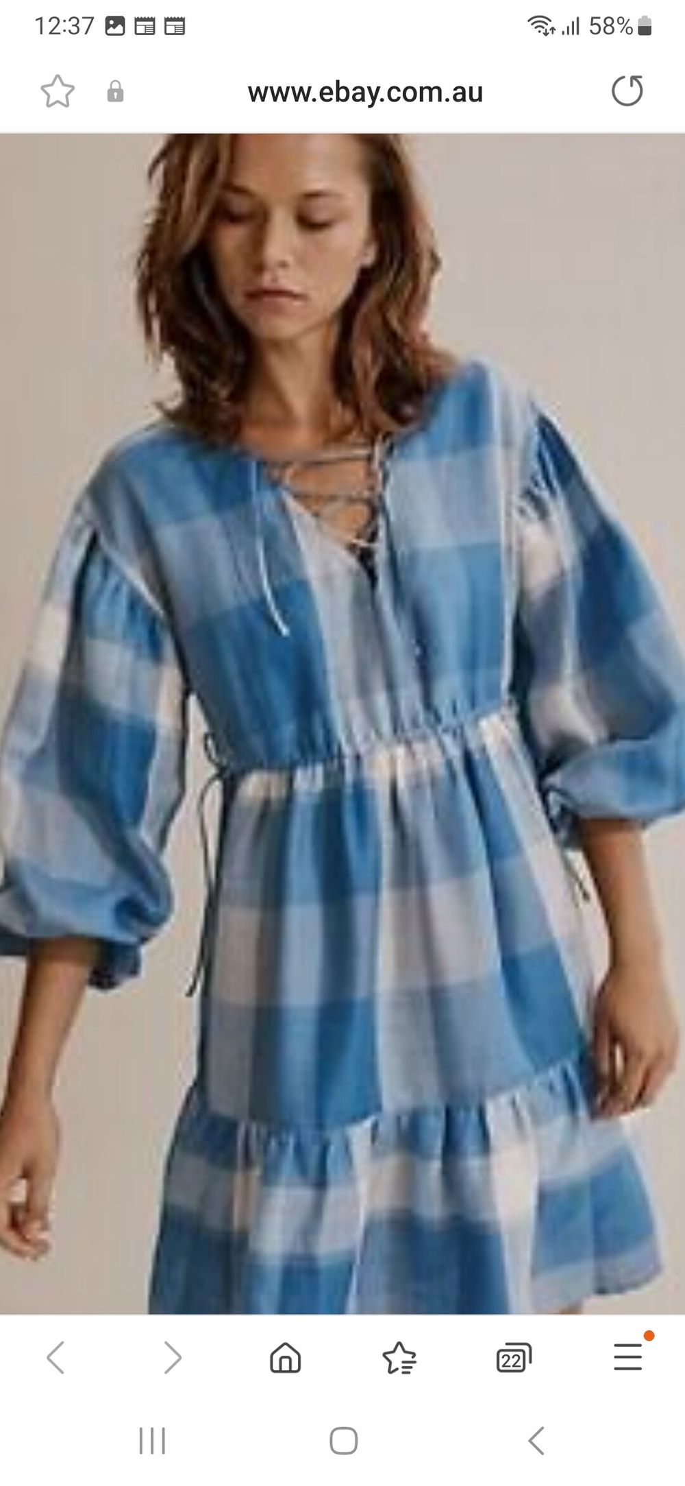 COUNTRY ROAD Blue Check Puff Sleeve Tiered Dress NWT RRP$179