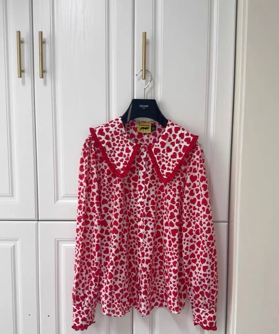 Rixo Red Heart Print Blouse