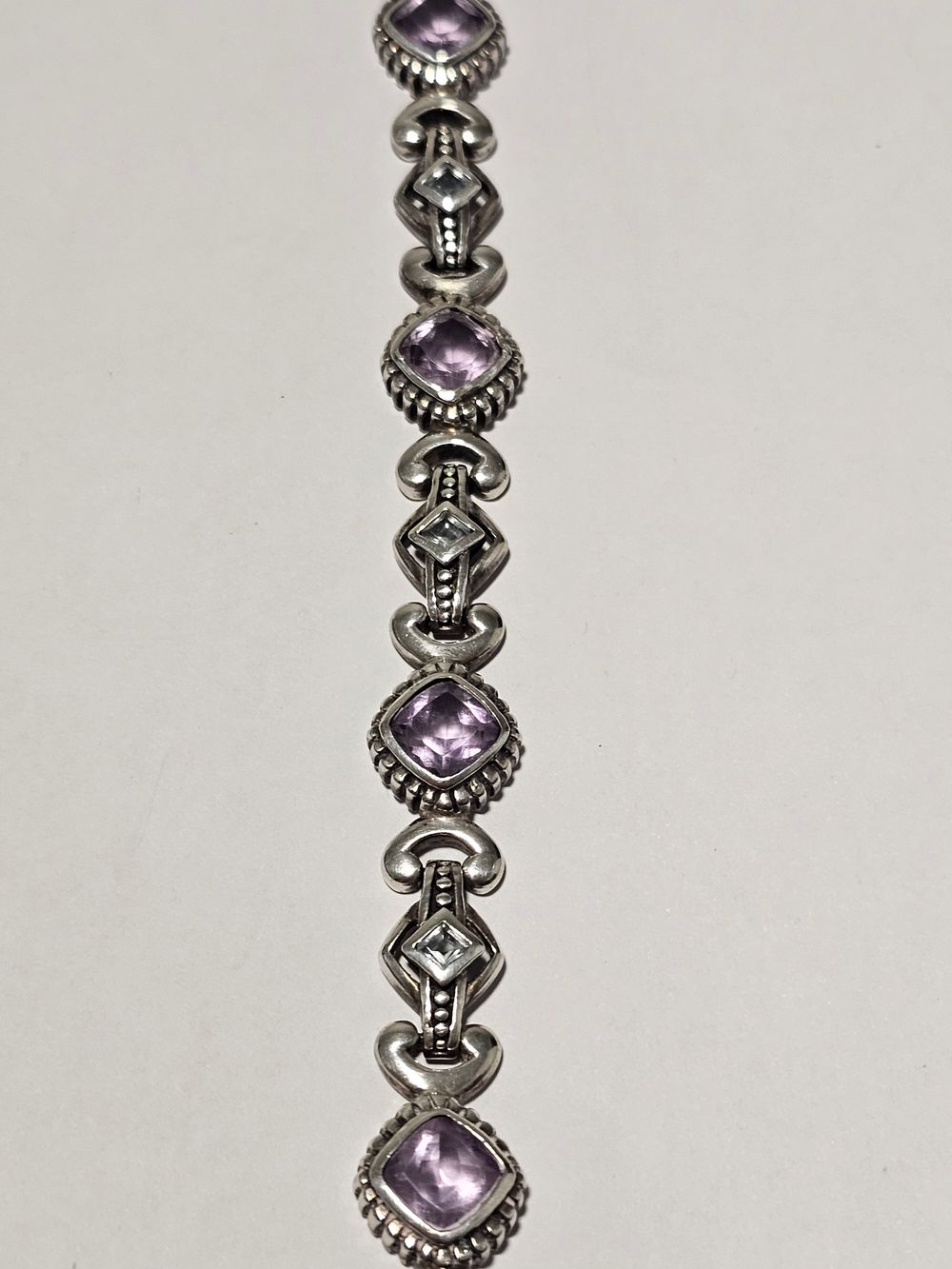 Vintage Style Amethyst Bracelet in 925 Sterling Silver – Purple Gemstone Link Design